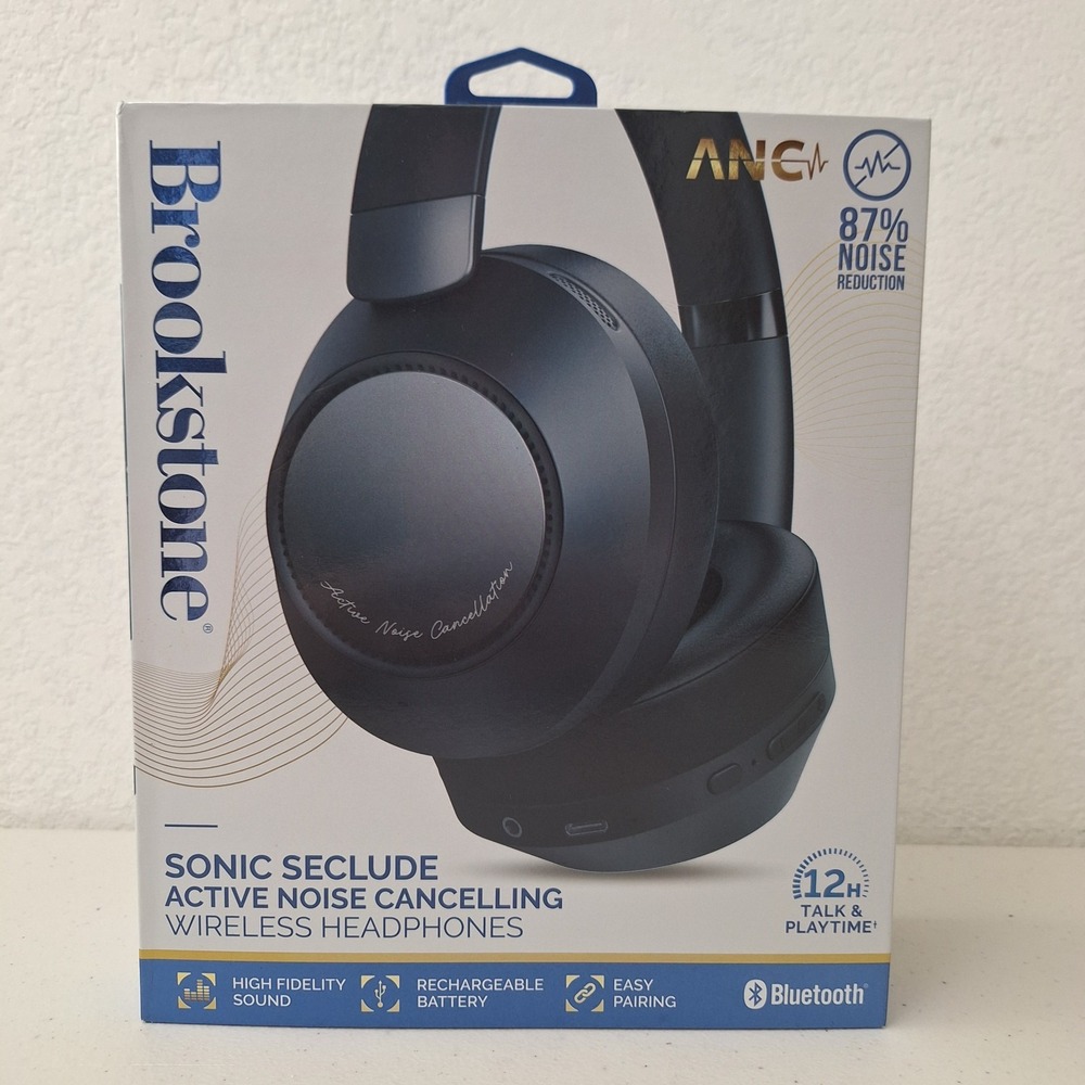Brookstone Sonic Seclude Active Noise Canceling Wireless Headphones NEW